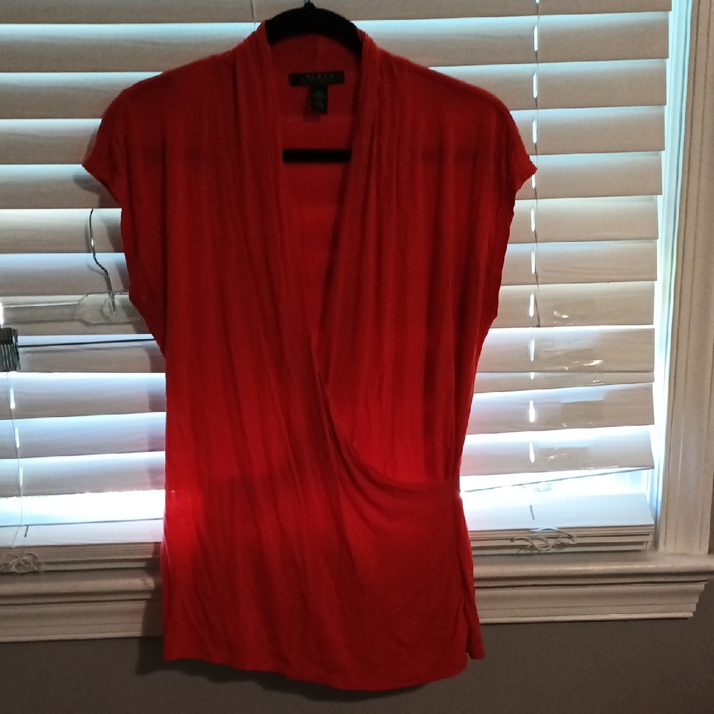 Lauren Red Cap Sleeve Wrap Blouse